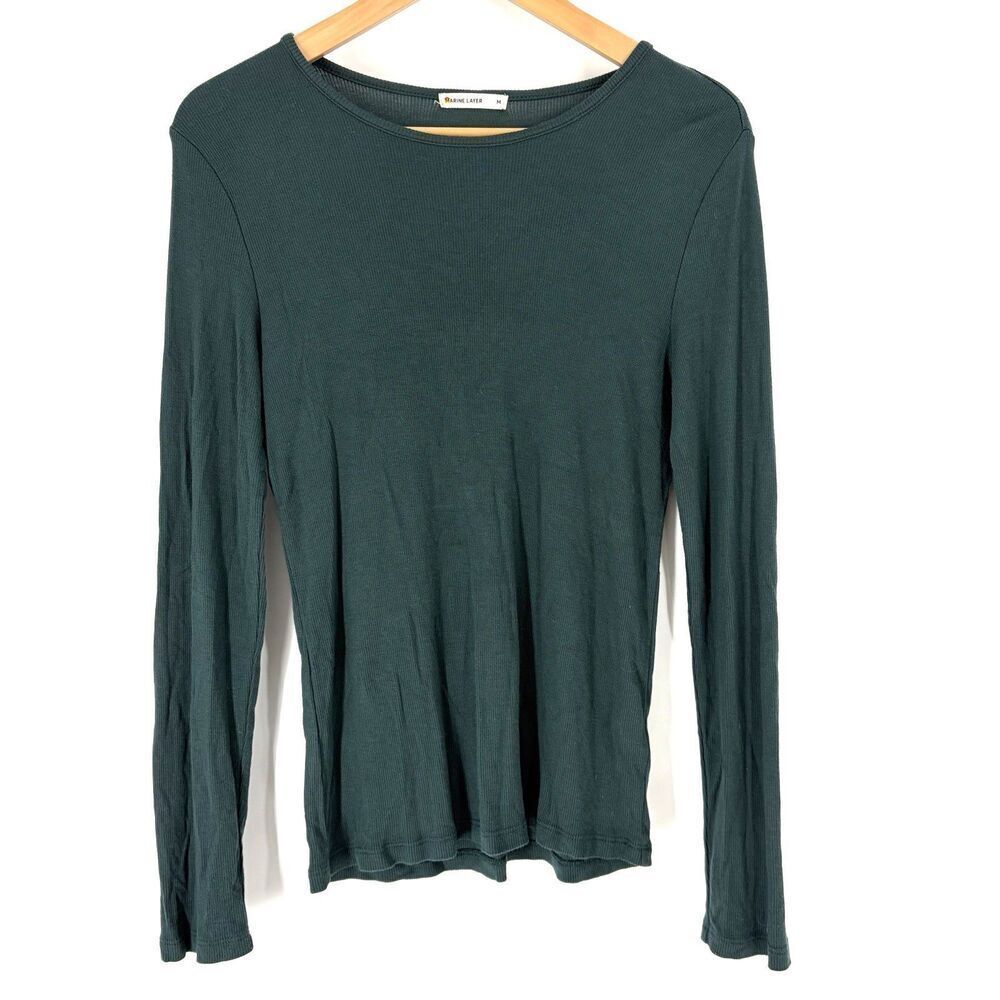 Marine Layer Shirt Size Medium Womens Teal Green Lexi Rib Long Sleeve Scoop Tee